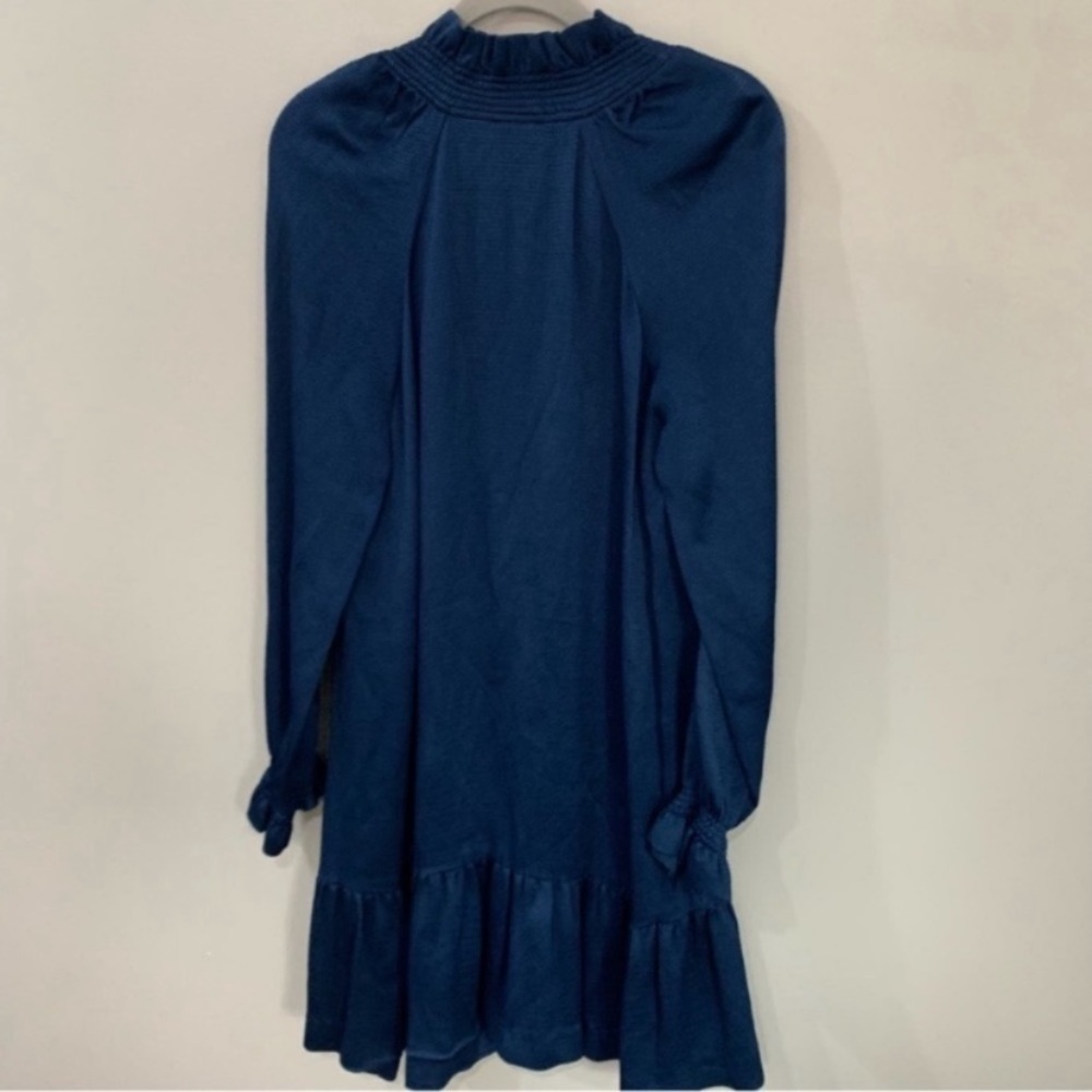 Sandro Dress Butterfly Frill Trim Mini Long Sleeve in Navy - Picture 9 of 10